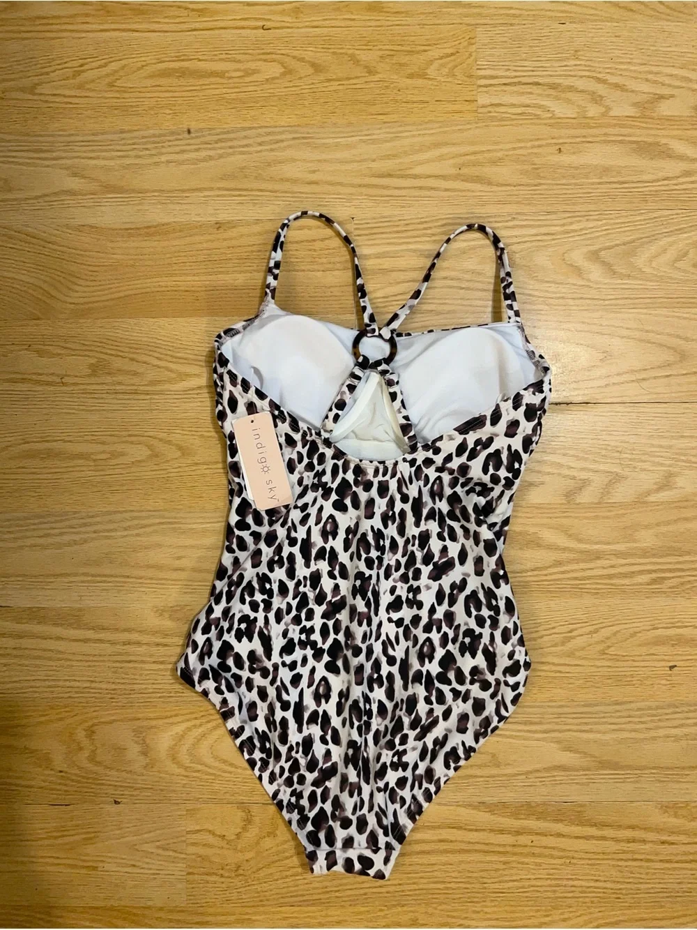 NWT-Indigo Sky leopard-print one-piece swimsuit, high-cut leg, keyhole detail